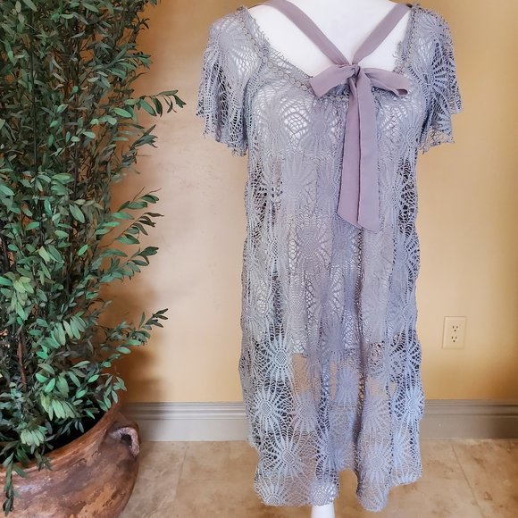Purple Gray a'reve lace dress with bow - Picture 5 of 13
